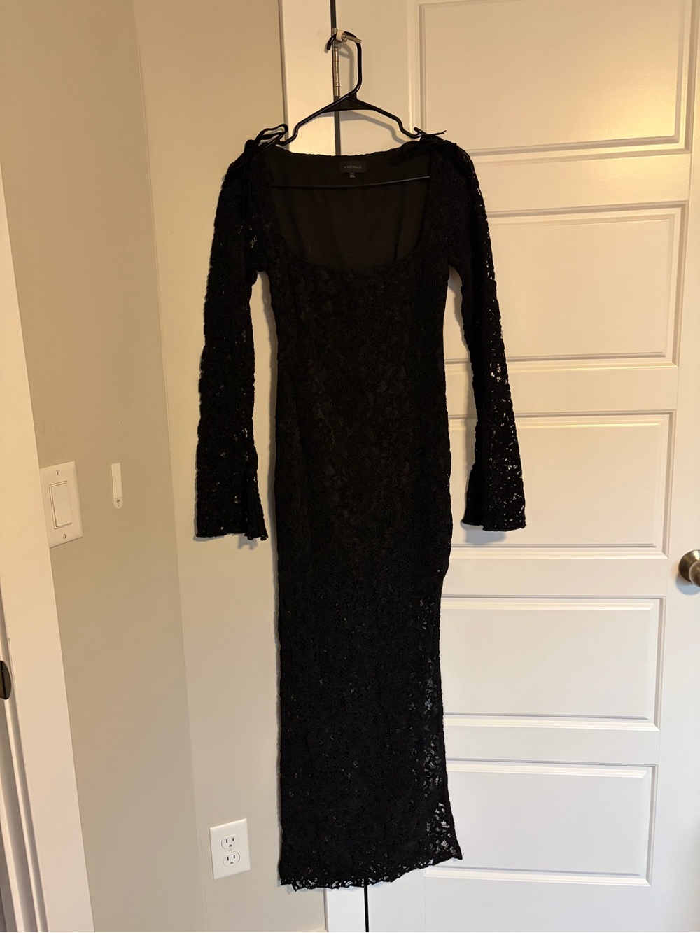 MAJORELLE Black Lace Maxi Dress with Square Neck